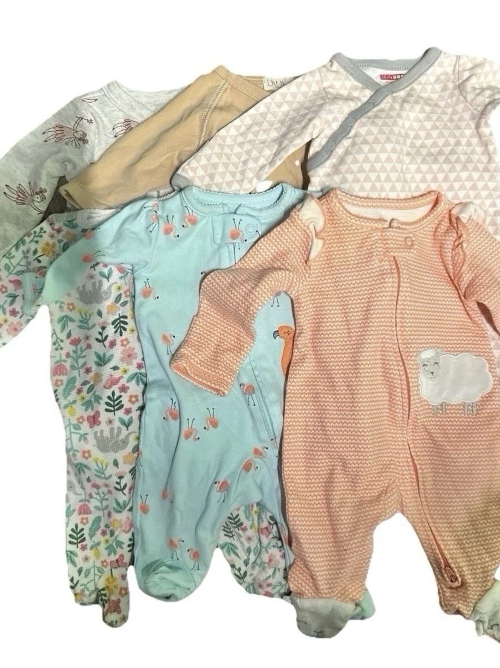 Lot Of 6 Baby Girl Footie Pajamas Size Newborn